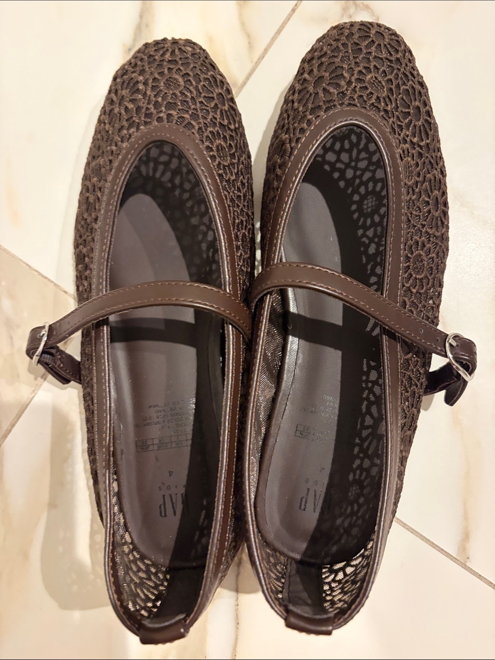 Brown Crochet Mary Jane Flats - Women